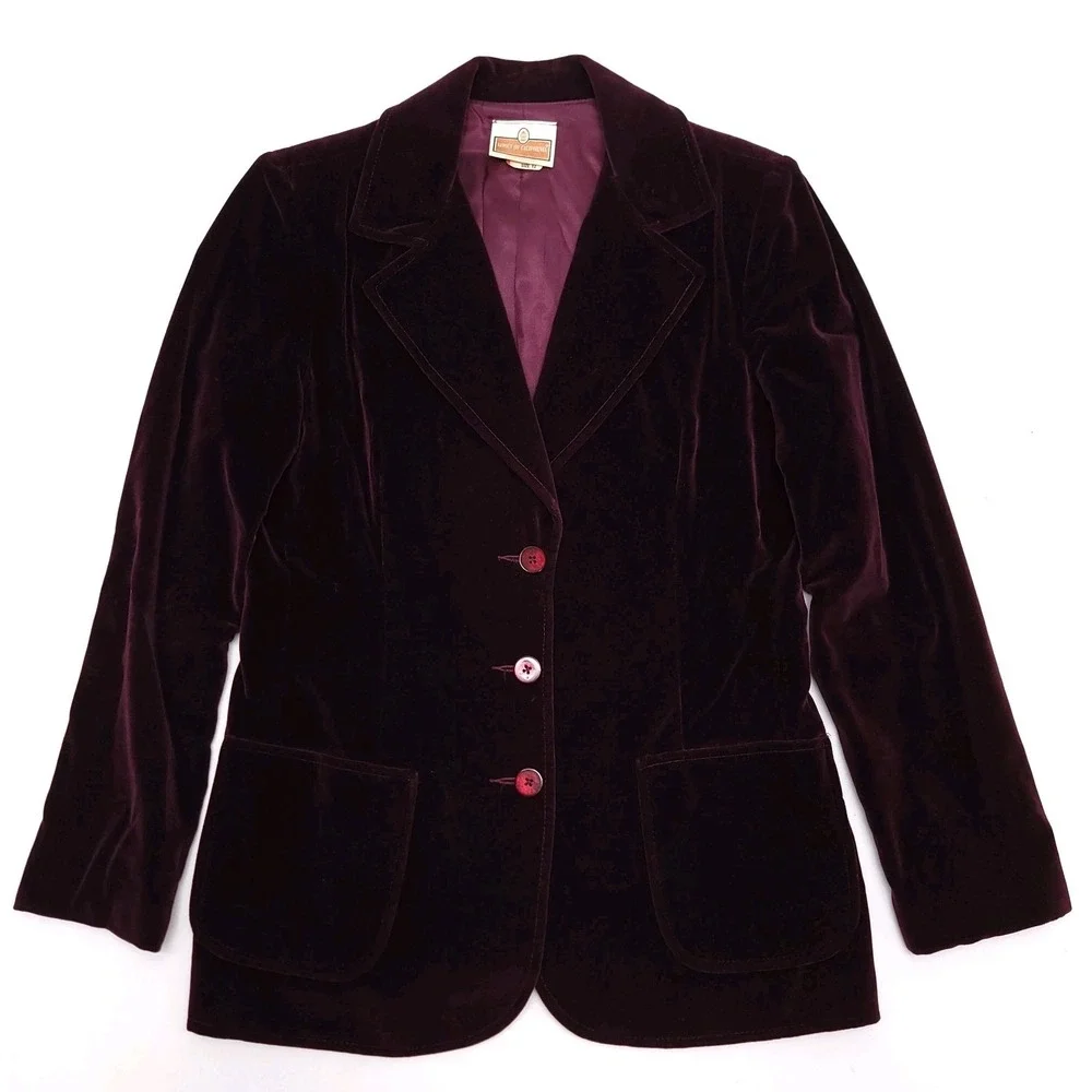 Koret Velvet Blazer Womens Size 12 Vintage Burgundy‎ Coat Jacket